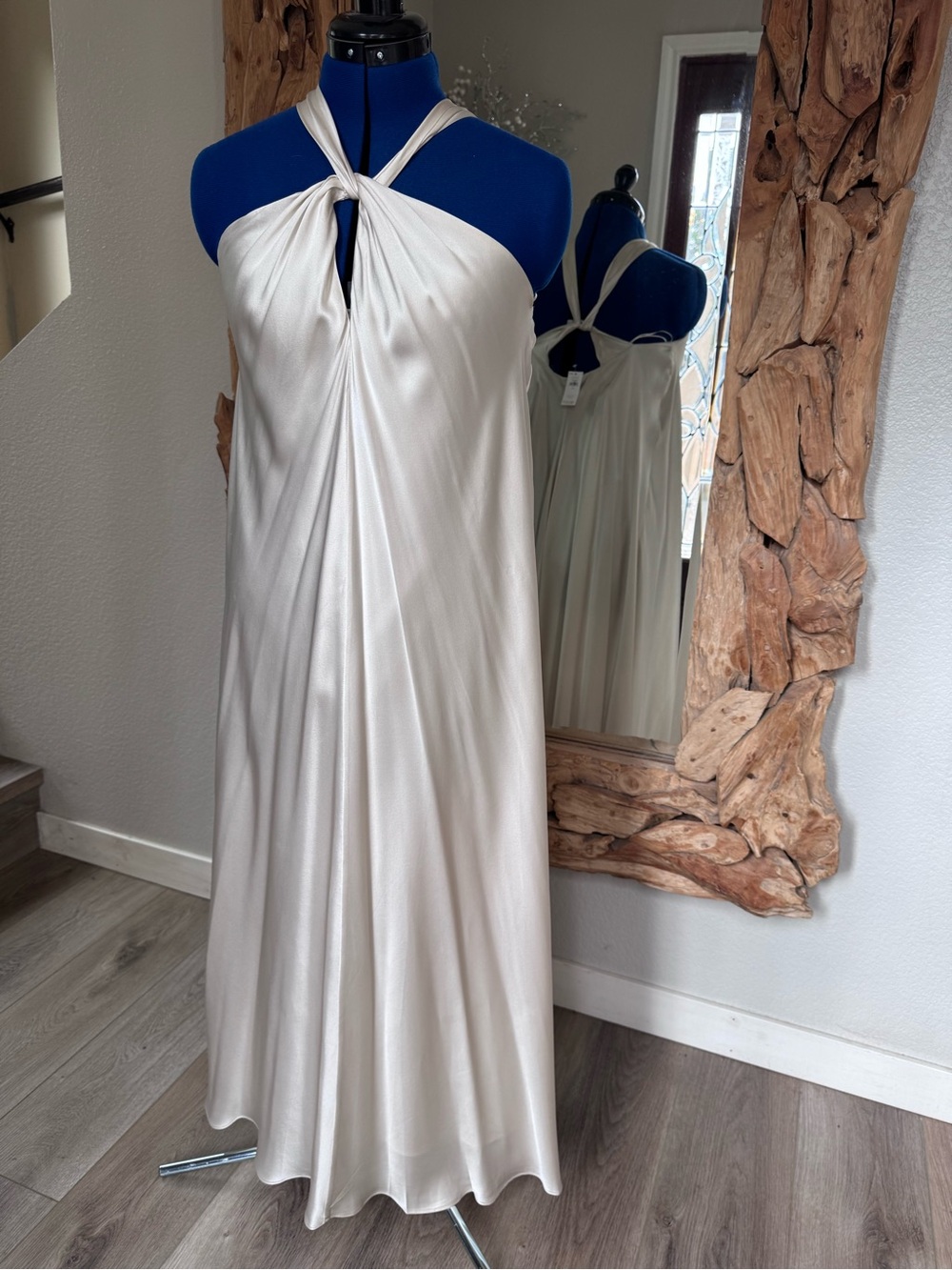 Flowy Cream Silk Maxi Dress - Twist Neck